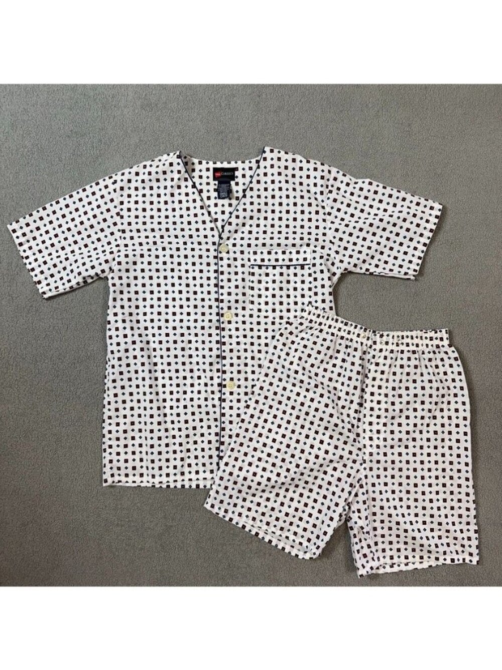 Hanes Classics Mens Pajama Set Small Short Sleeve Shorts Cotton Blend Geometric